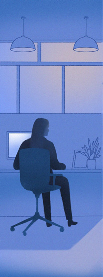 graphic of a woman working at a computer
