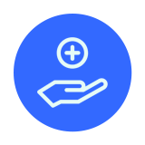 blue icon of a hand holding a plus sign
