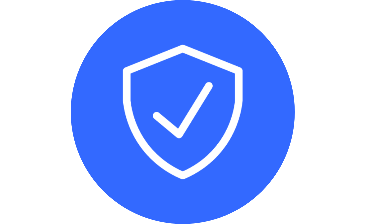 blue circle shield icon with a check mark inside it