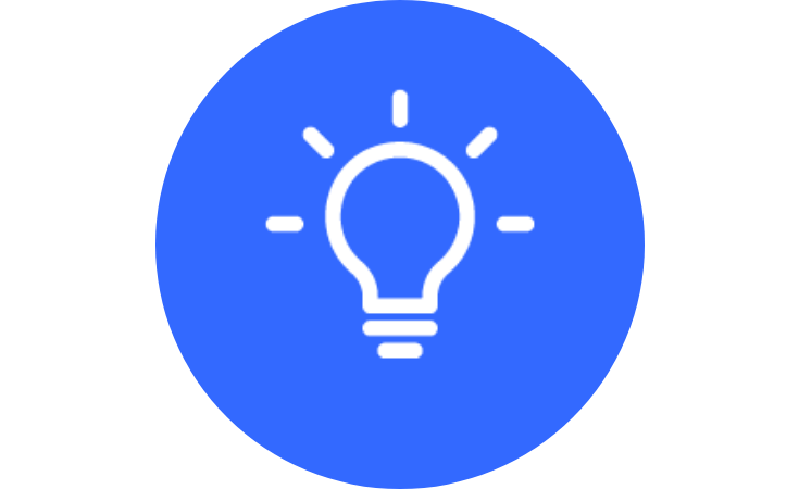 bright blue icon of a lightbulb