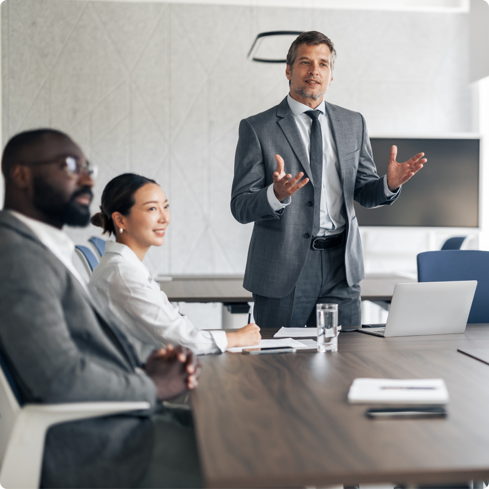 Business professional presenting in modern conference room