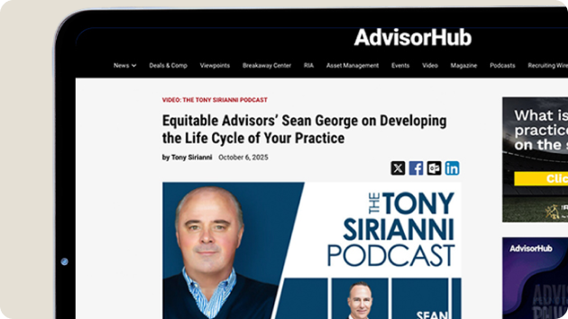 AdvisorHub webpage featuring Tony Sirianni Podcast episode