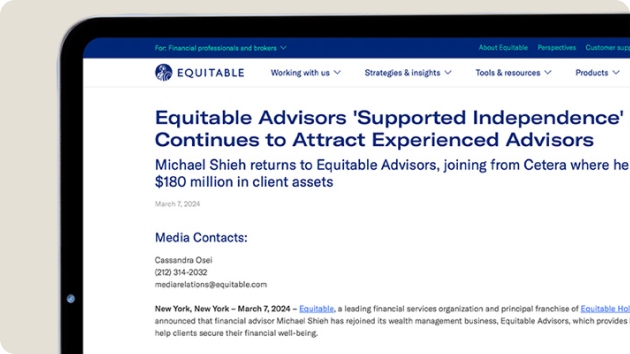 Equitable Advisors Press Release Featuring Nick Lane