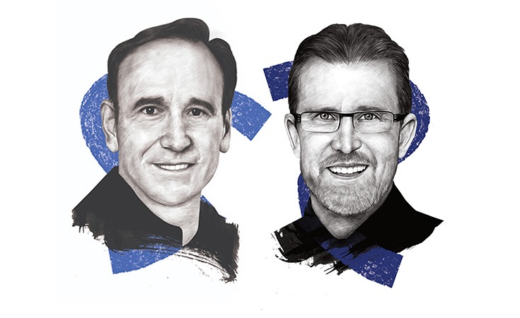 Illustrated portrait of Mike Sufficool and Anthony Villari