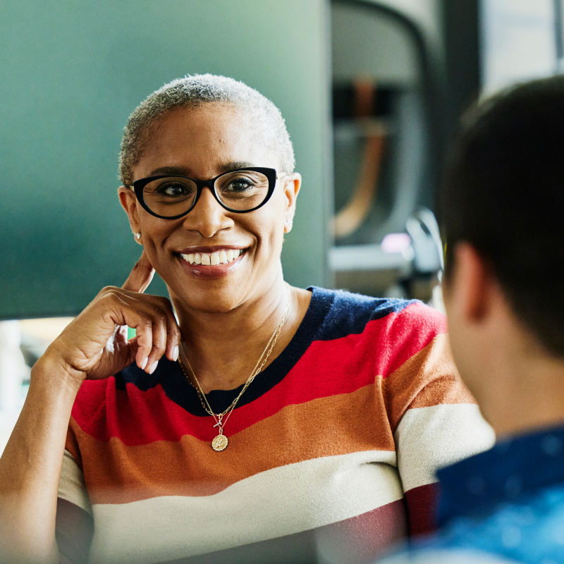 Two people conversing