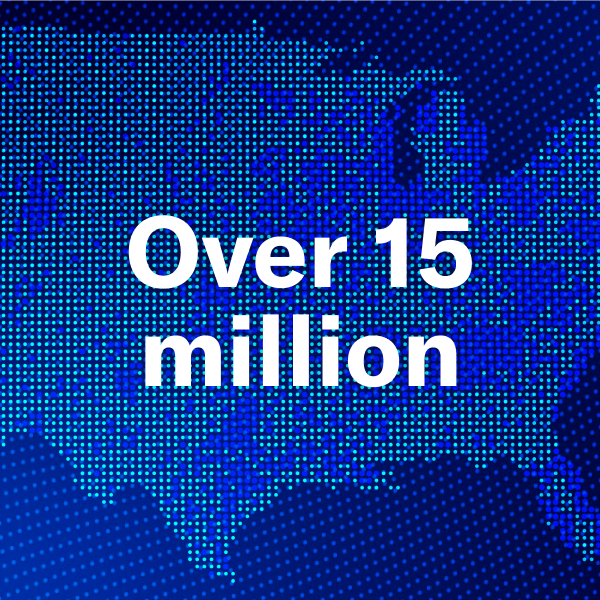 blue grainy digital US map with label "Over 15 million" displaying over it
