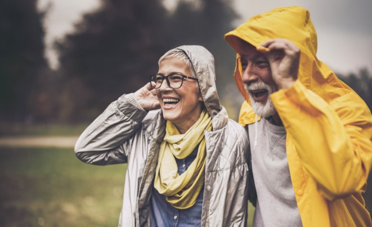 Couple in a rainstorm