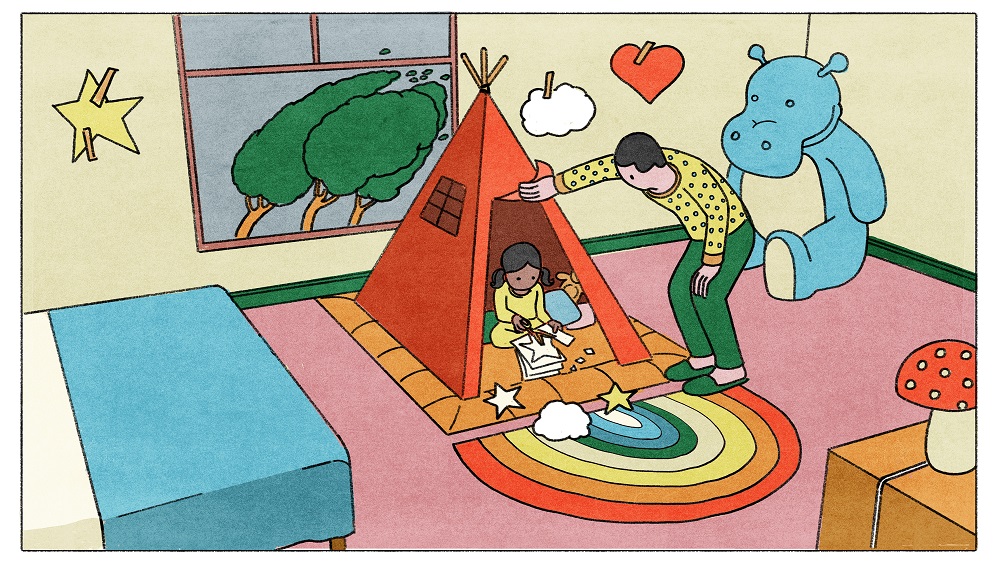 Image of a painting of a girl sitting in a tent